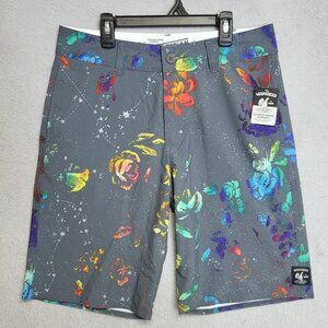 Vans Shorts Mens 30 Gray Floral Vanphibian Hybrid Board Swim Trunks Surf Beach